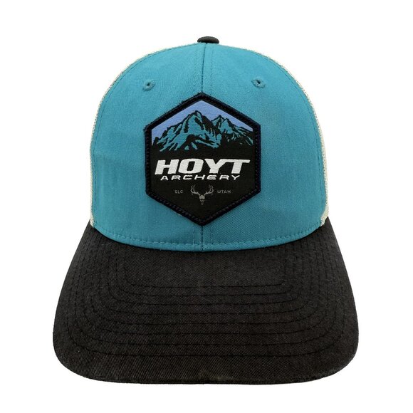 HOYT ARCHERY Teal/Black “Mountain Elk Skull” Patch Trucker Hat – SLC, Utah - Picture 1 of 12